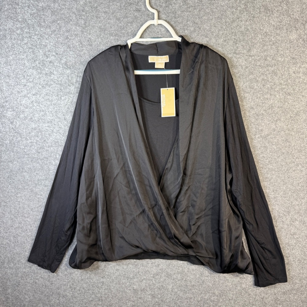 Michael Kors Black Long Sleeve Surplice Top 3X Plus Size Fashion Basics NWT